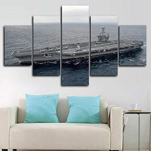 ZHANGGONG Cuadro en Lienzo Moderno Impresión de 5 Piezas Impresión Artística Imagen Gráfica Decoracion de Pared Dormitorio,Baño,Comedor Gran Barco En El Mar Mural Marco/150X80CM