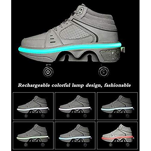 ZHANGYY 7 Colores Que Cambian Los Zapatos De Patines De Ruedas LED para Niños Niñas Zapatillas De Deporte Al Aire Libre Zapatillas De Deporte De Gimnasia Técnica Retráctil, White-36