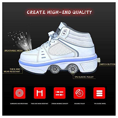 ZHANGYY 7 Colores Que Cambian Los Zapatos De Patines De Ruedas LED para Niños Niñas Zapatillas De Deporte Al Aire Libre Zapatillas De Deporte De Gimnasia Técnica Retráctil, White-36