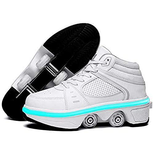 ZHANGYY 7 Colores Que Cambian Los Zapatos De Patines De Ruedas LED para Niños Niñas Zapatillas De Deporte Al Aire Libre Zapatillas De Deporte De Gimnasia Técnica Retráctil, White-36