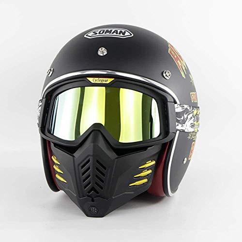 ZHXH Open Vintage Harley Motorcycle Jet Helmet Dot Certification Light Hombres y mujeres Temporadas para adultos 3/4 Máscara Gafas Casco + Guantes