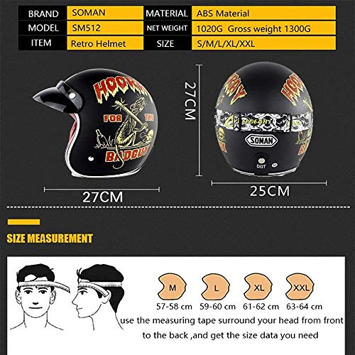 ZHXH Open Vintage Harley Motorcycle Jet Helmet Dot Certification Light Hombres y mujeres Temporadas para adultos 3/4 Máscara Gafas Casco + Guantes