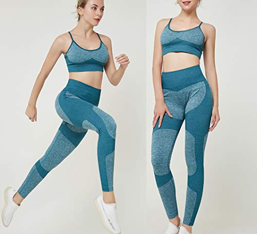 ZIMEX Conjunto Deporte Mujer, Conjunto Ropa Deportiva para Mujer, Conjunto Top Y Mallas Mujer, Conjunto Leggins Y Top Mujer, Leggins Deportivo Mujer Sin Costura, Ropa Gym Mujer (M, Verde)