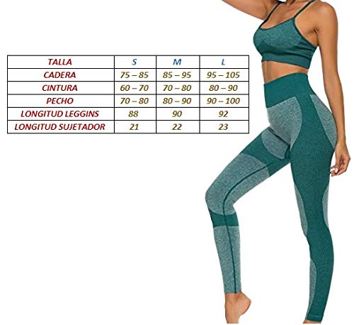 ZIMEX Conjunto Deporte Mujer, Conjunto Ropa Deportiva para Mujer, Conjunto Top Y Mallas Mujer, Conjunto Leggins Y Top Mujer, Leggins Deportivo Mujer Sin Costura, Ropa Gym Mujer (M, Verde)