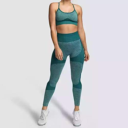 ZIMEX Conjunto Deporte Mujer, Conjunto Ropa Deportiva para Mujer, Conjunto Top Y Mallas Mujer, Conjunto Leggins Y Top Mujer, Leggins Deportivo Mujer Sin Costura, Ropa Gym Mujer (M, Verde)