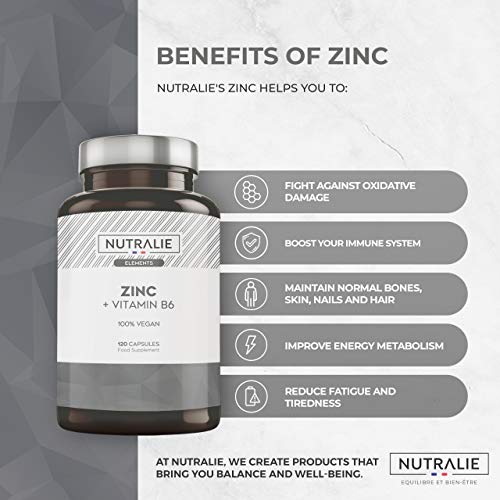 Zinc Puro Vegano Alta Dosis | Antioxidante y Contribuye al Sistema Inmunitario Normal con Zinc Citrato y Vitamina B6 | 120 Cápsulas Veganas Nutralie Zinc Puro Vegano Alta Dosis | Antioxidante y Contribuye al Sistema Inmunitario Normal con Zinc Citrato y Vitamina B6 | 120 Cápsulas Veganas Nutralie