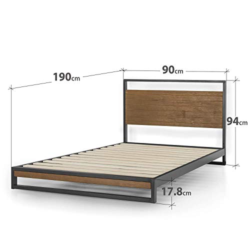 Zinus Suzanne Somier de Metal Y Madera con Cabecero 150x200x18cm