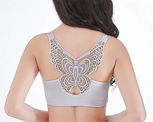 ZIXING BRA Sujetador Clásico Cierre Delantero para Mujer Ropa Interior Elasticidad Belleza de Vuelta Cómodo Transpirable,Gris,42/95A