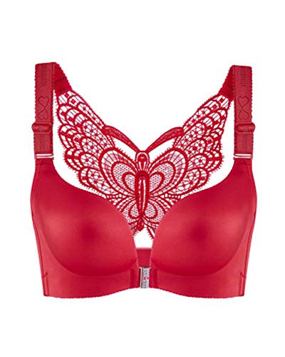 ZIXING BRA Sujetador Clásico Cierre Delantero para Mujer Ropa Interior Elasticidad Belleza de Vuelta Cómodo Transpirable,Vino Rojo,38/85C