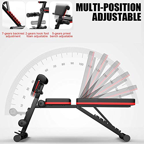 ZLASS Banco de Pesas, Banco de Asiento Ajustable, Banco de Pesas Plegable con Ajuste de Altura de 7 Niveles y Almohadilla Lumbar, Banco de Pesas Multifuncional para Gimnasio en casa