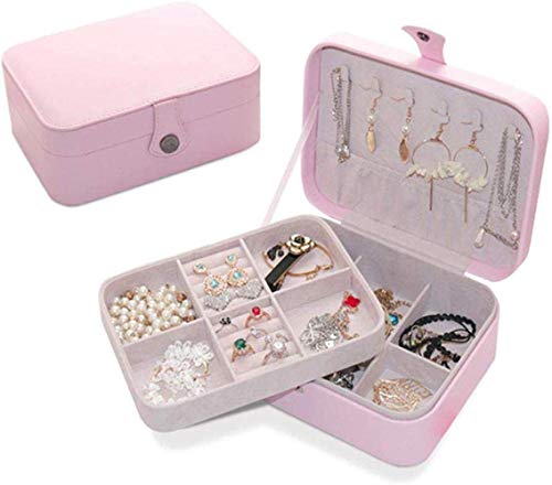 ZLININ Y-longhair - Caja de almacenamiento simple y práctica de gran capacidad para pendientes, collares, anillos, acabado de almacenamiento, color rosa B