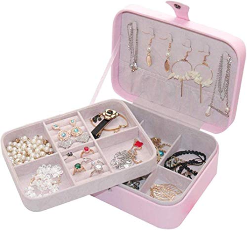 ZLININ Y-longhair - Caja de almacenamiento simple y práctica de gran capacidad para pendientes, collares, anillos, acabado de almacenamiento, color rosa B