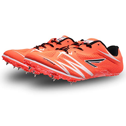 ZLYZS Calzado Junior De Atletismo, Salto Largo Correr Salto Alto Zapatillas De Clavos Calzado De Carreras Calzado Entrenamiento Calzado Dedicado,Naranja,EU35