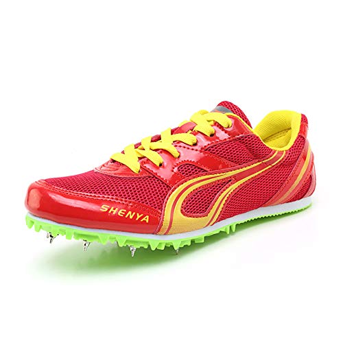 ZLYZS Zapatos De Atletismo, Sprint Spikes Running Spikes Zapatos Unisex Junior De Salto De Longitud Competencia Juvenil Dedicada,Rojo,EU44