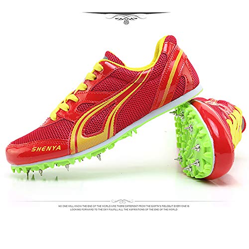 ZLYZS Zapatos De Atletismo, Sprint Spikes Running Spikes Zapatos Unisex Junior De Salto De Longitud Competencia Juvenil Dedicada,Rojo,EU44