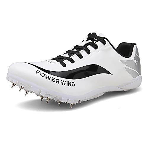 ZLYZS Zapatos De Atletismo, Sprint Spikes Running Spikes Zapatos Unisex Junior De Salto De Longitud Competencia Juvenil para Adultos Calzado Deportivo Profesional para Uñas,Blanco,EU41