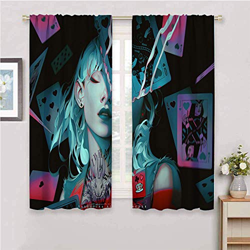 Zmcongz Cortina de tela de Alicia en el país de las maravillas arte digital arte arte fantasía chica 252 cm de ancho x 201 cm de largo para cortinas de ventana, cenefas de barra, bolsillo curtian