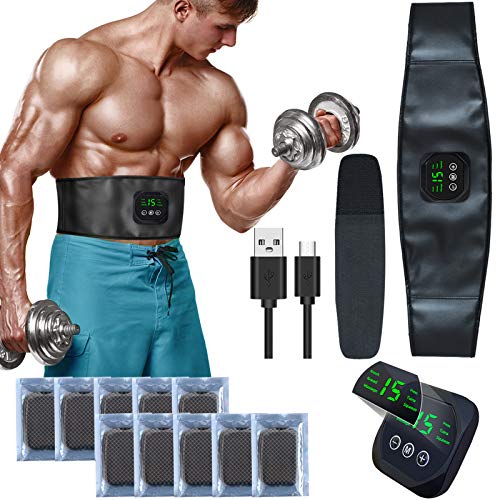 zociko Electroestimulador Muscular Abdominales, Estimulador Estimulación Muscular Masajeador Eléctrico Cinturón EMS Estimulación USB Recargable ABS Trainer Almohadillas de Gel 10pcs