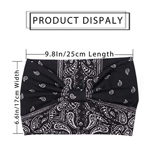 Zoestar Pañuelos anchos boho para la cabeza, con estampado elegante, para yoga, correr, turbante elástico para el pelo para mujeres (paquete de 3) (Black)