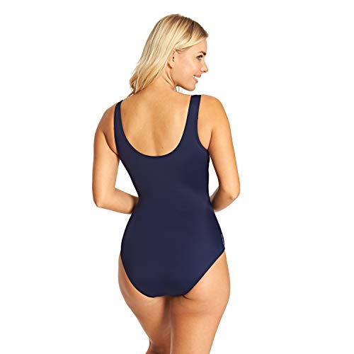 Zoggs Traje de baño de una Pieza de Tela ecológica Scoopback para Mujer con Control de Abdomen y Copas de Espuma, Mujer, 101219238, Oro/Marina/Metallix, 38-Inch/Size 14