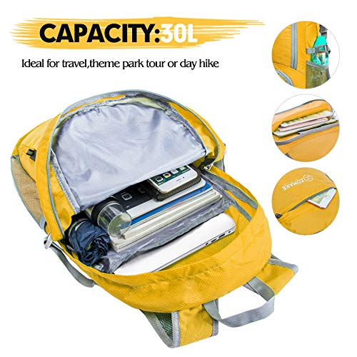 ZOMAKE 30L Ligera Mochila Plegable de Senderismo Excursión Deportes, Mochilas Pequeña Impermeable para Mujer Hombre Viaje(Amarillo) ZOMAKE 30L Ligera Mochila Plegable de Senderismo Excursión Deportes, Mochilas Pequeña Impermeable para Mujer Hombre Viaje(Amarillo)