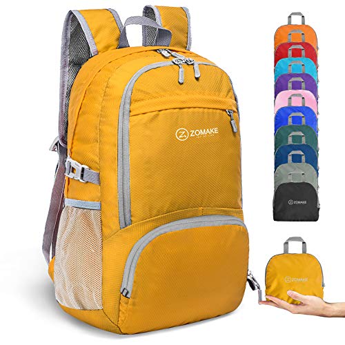 ZOMAKE 30L Ligera Mochila Plegable de Senderismo Excursión Deportes, Mochilas Pequeña Impermeable para Mujer Hombre Viaje(Amarillo)