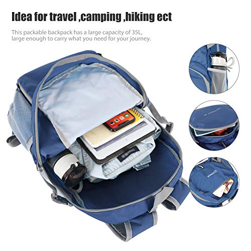 ZOMAKE Mochila Plegable Ligera 35L, Mochilas Compacta con Resistencia al Agua para Hombre Mujer Viajar Senderismo(Azul Marino) ZOMAKE Mochila Plegable Ligera 35L, Mochilas Compacta con Resistencia al Agua para Hombre Mujer Viajar Senderismo(Azul Marino)