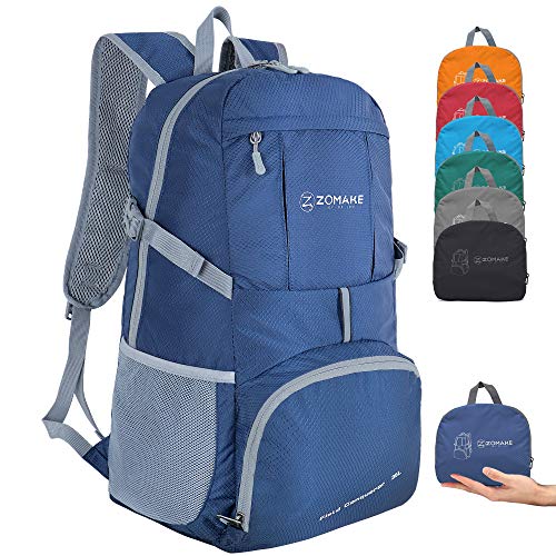 ZOMAKE Mochila Plegable Ligera 35L, Mochilas Compacta con Resistencia al Agua para Hombre Mujer Viajar Senderismo(Azul Marino)