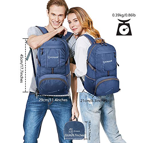 ZOMAKE Mochila Plegable Ligera 35L, Mochilas Compacta con Resistencia al Agua para Hombre Mujer Viajar Senderismo(Azul Marino)