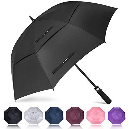 ZOMAKE Paraguas Grande Antiviento, Automático Paraguas de Golf con Doble Cubierta para Mujer Hombre(Negro)