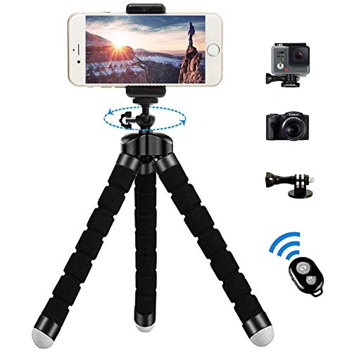 Zommuei Mini Trípode, Trípode Móvil Flexible con Bluetooth Control Remoto y Adaptador Smartphone, Piezas Gopro Portátil Trípode con Tornillo 1/4'' para iPhone, Samsung, Huawei, GoPro, Cámara Digital