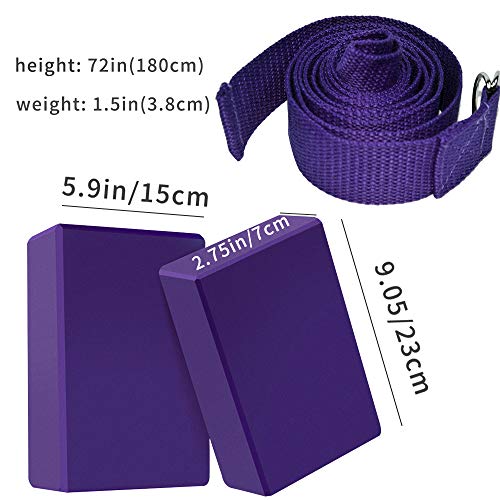 ZoneYan Bloque Yoga 2 Piezas, Bloque de Espuma Yoga, Bloque de Yoga y Correa, Bloque de Yoga Espuma, Yoga Block Espuma De Pilates, Flexibilidad Fitness Ejercicio