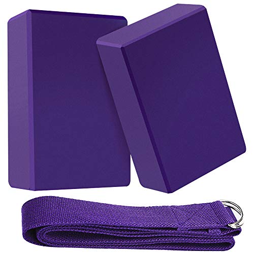 ZoneYan Bloque Yoga 2 Piezas, Bloque de Espuma Yoga, Bloque de Yoga y Correa, Bloque de Yoga Espuma, Yoga Block Espuma De Pilates, Flexibilidad Fitness Ejercicio