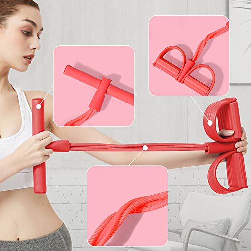 ZoneYan Cuerda Elástica de Pedal, Cuerda de Tensión Multifunción, Pedal Cuerdas de Tracción, Expansor de Culturismo, 4 Tubo Pierna Ejercitador, Pedal Resistance Band (Red)