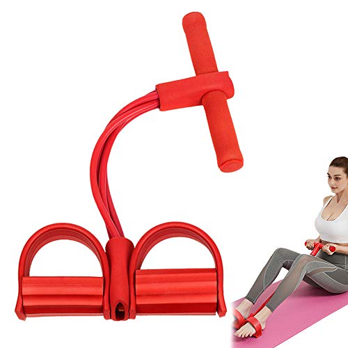 ZoneYan Cuerda Elástica de Pedal, Cuerda de Tensión Multifunción, Pedal Cuerdas de Tracción, Expansor de Culturismo, 4 Tubo Pierna Ejercitador, Pedal Resistance Band (Red)