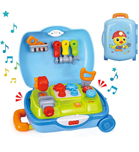 Zooawa Maleta con Juguetes de Herramientas, Juego de Construcción Imitación Bricolaje Kit Caja Maletín Tool Case Banco de Trabajo Taller Aprendizaje Regalo - Azul