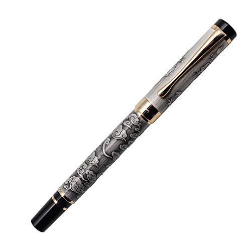 Zoohot plata antigua jinhao pluma de dragón punta fina juego de plumas estilográficas ejecutivas, colección de plumas vintage, pluma del regalo del negocio, convertidor de recarga de tinta