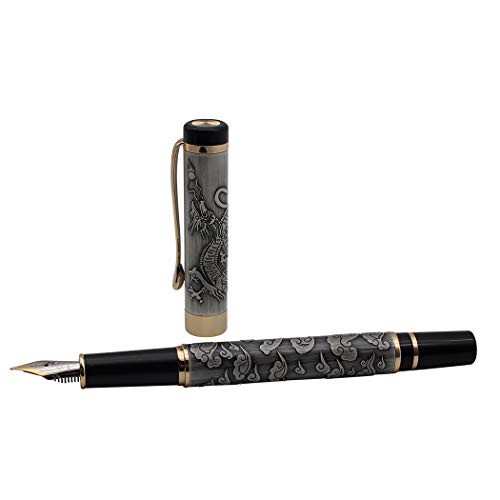 Zoohot plata antigua jinhao pluma de dragón punta fina juego de plumas estilográficas ejecutivas, colección de plumas vintage, pluma del regalo del negocio, convertidor de recarga de tinta