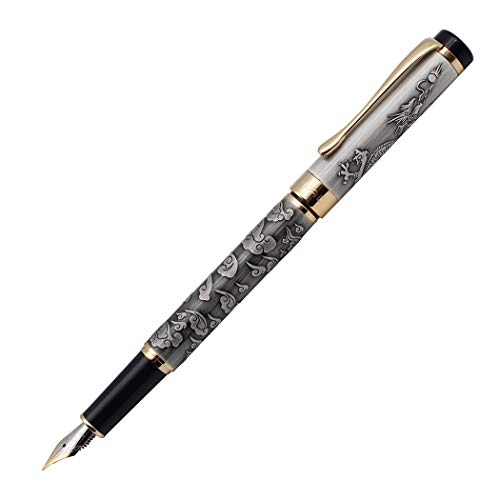 Zoohot plata antigua jinhao pluma de dragón punta fina juego de plumas estilográficas ejecutivas, colección de plumas vintage, pluma del regalo del negocio, convertidor de recarga de tinta