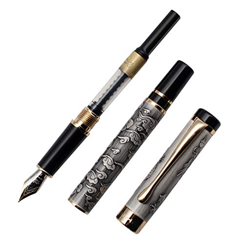 Zoohot plata antigua jinhao pluma de dragón punta fina juego de plumas estilográficas ejecutivas, colección de plumas vintage, pluma del regalo del negocio, convertidor de recarga de tinta