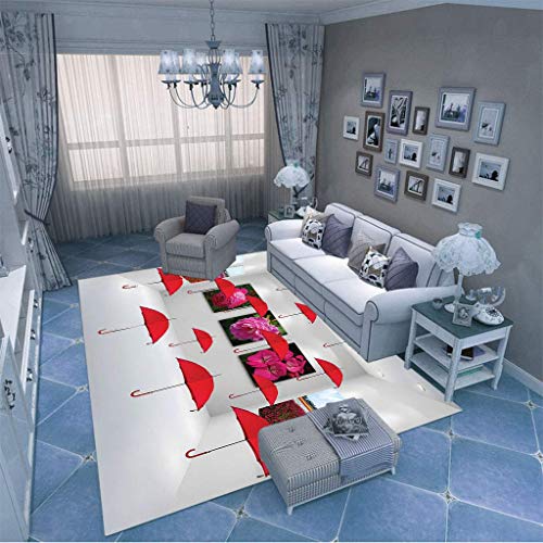 zpbzambm Alfombras Modernas,Moquetas De Dormitorio De Sala De Estar De Tacto Suave De Pelo Corto,Impresión 3D Paraguas Rojo,Fácil De Limpiar Y No Suelta Pelo,Talla :100X150Cm