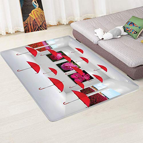 zpbzambm Alfombras Modernas,Moquetas De Dormitorio De Sala De Estar De Tacto Suave De Pelo Corto,Impresión 3D Paraguas Rojo,Fácil De Limpiar Y No Suelta Pelo,Talla :100X150Cm