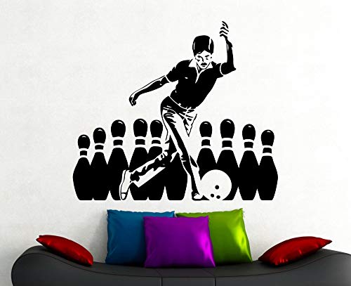 zqyjhkou Pegatinas de Bolos Deportes Calcomanía de Pared Interior del hogar Sala de Estar Decoración Bowling Club Decoración Interior Vinilo Arte Etiqueta impermeable65x56cm