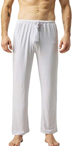 ZSHOW Pantalones de Yoga Suaves Largos Pijama Bolsillos Inclinados de Punto Hombre Blanco Small