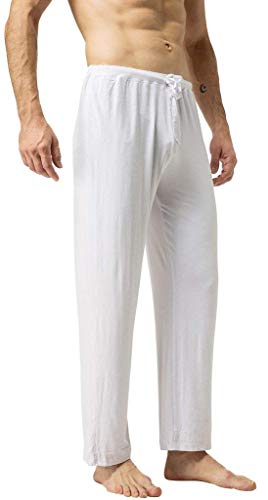 ZSHOW Pantalones de Yoga Suaves Largos Pijama Bolsillos Inclinados de Punto Hombre Blanco Small