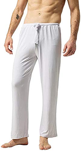 ZSHOW Pantalones de Yoga Suaves Largos Pijama Bolsillos Inclinados de Punto Hombre Blanco Small