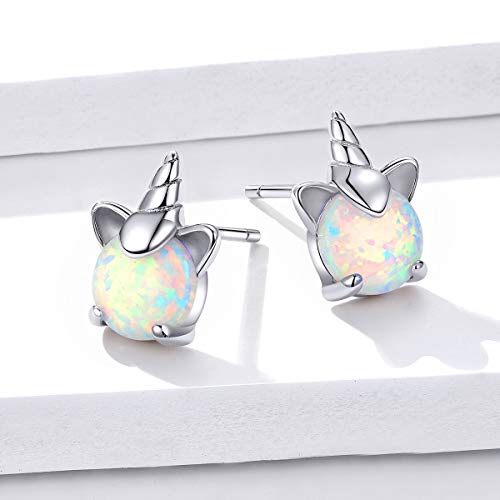 Ztowoto-Pendientes hipoalergénicos de plata de ley 925, bonitos pendientes de unicornio, regalos, coloridos pendientes de unicornio de proteína sintética