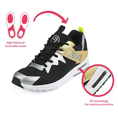 Zumba Active Air Classic Zapatillas Deportivas con Estilo de Fitness Zapatillas de Mujer de Baile, Gold/Black, 45 EU