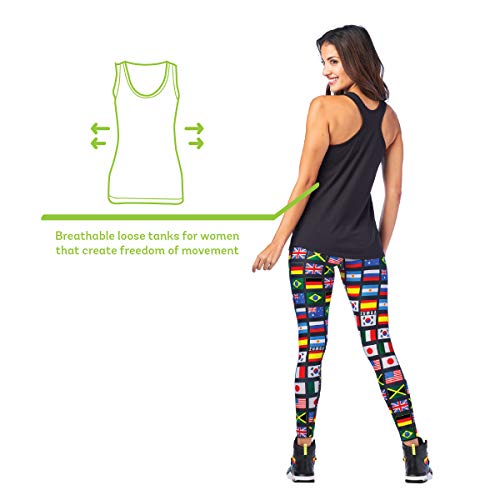 Zumba Atlético Estampado Fitness Camiseta Negra Mujer Sueltas de Entrenamiento Top Deportivo