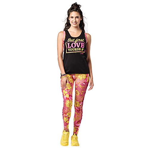 Zumba Camiseta de tirantes de danza con estampado gráfico suelto para mujer, color negro, talla 45, talla pequeña